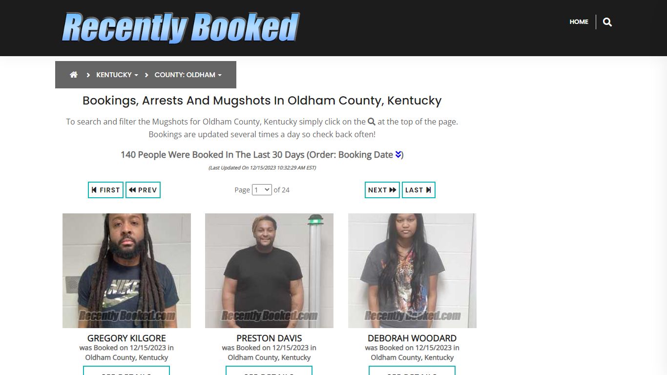 Bookings, Arrests and Mugshots in Oldham County, Kentucky