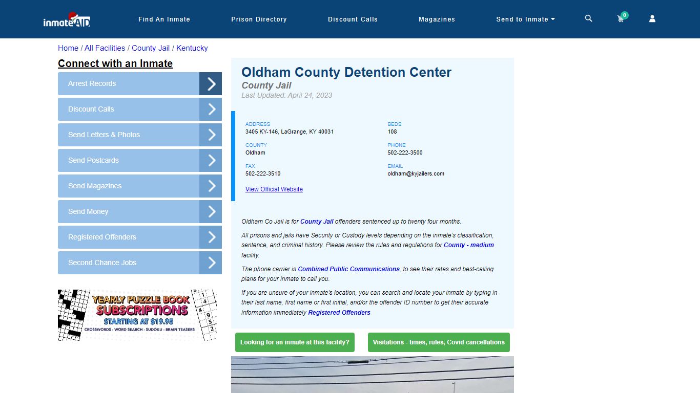 Oldham County Detention Center - Inmate Locator - LaGrange, KY